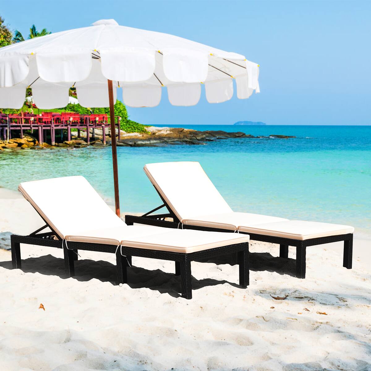 Alt View 3. Gymax - Gymax Patio Cushioned Rattan Lounge Chair Chaise Couch w/ Adjustable Height Outdoor - black.