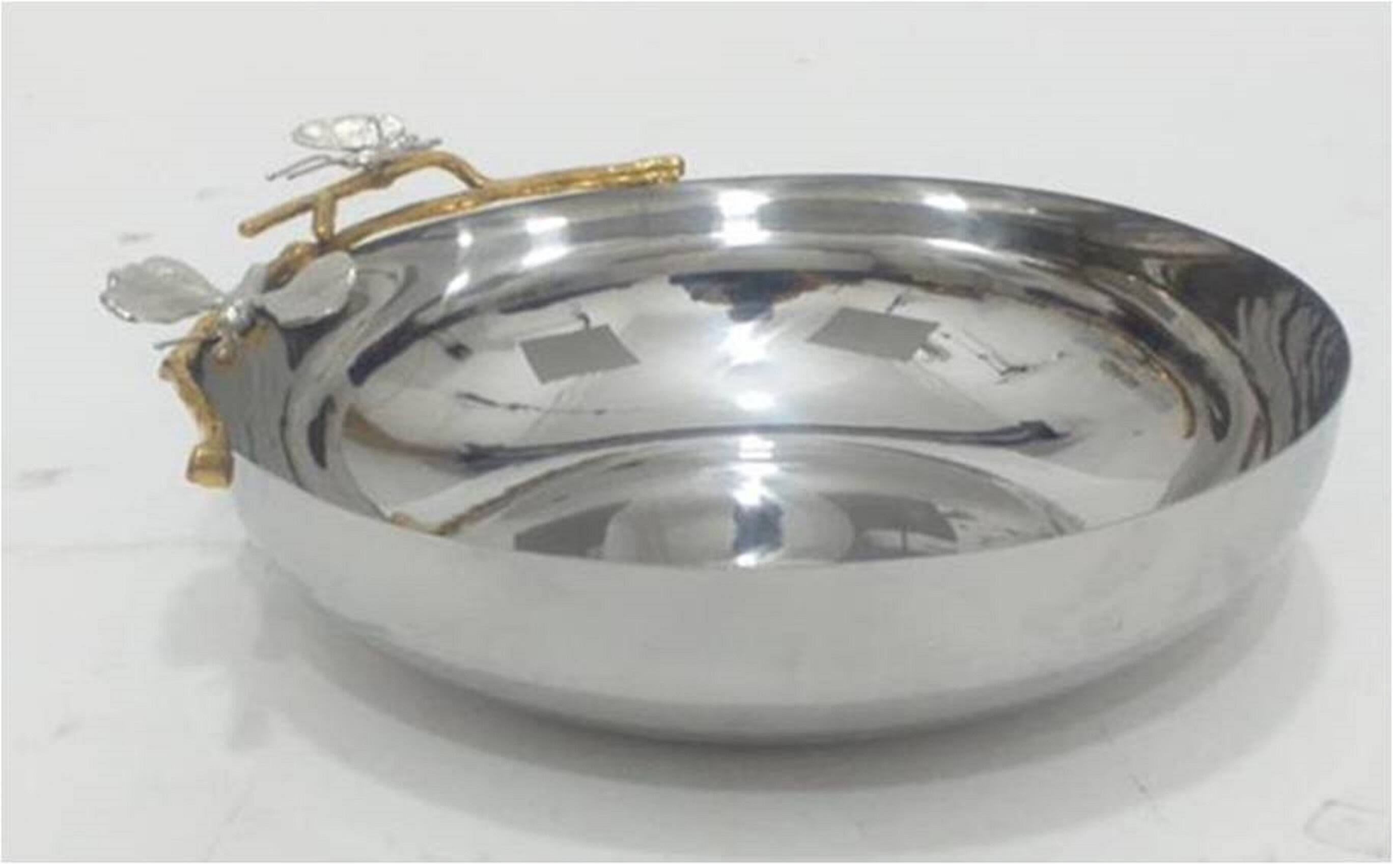 Front. Jiallo - Dragonfly bowl - 10 " Wide  , 3" High - Silver/Gold.