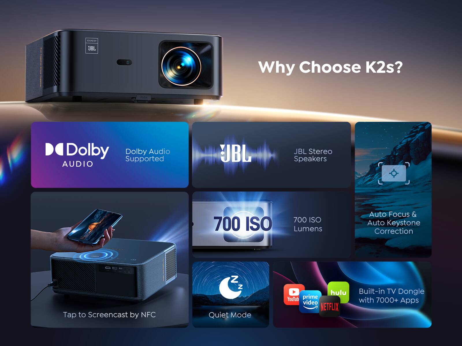 Yaber K2s Projector 4K with Google TV, With WiFi 6 Bluetooth