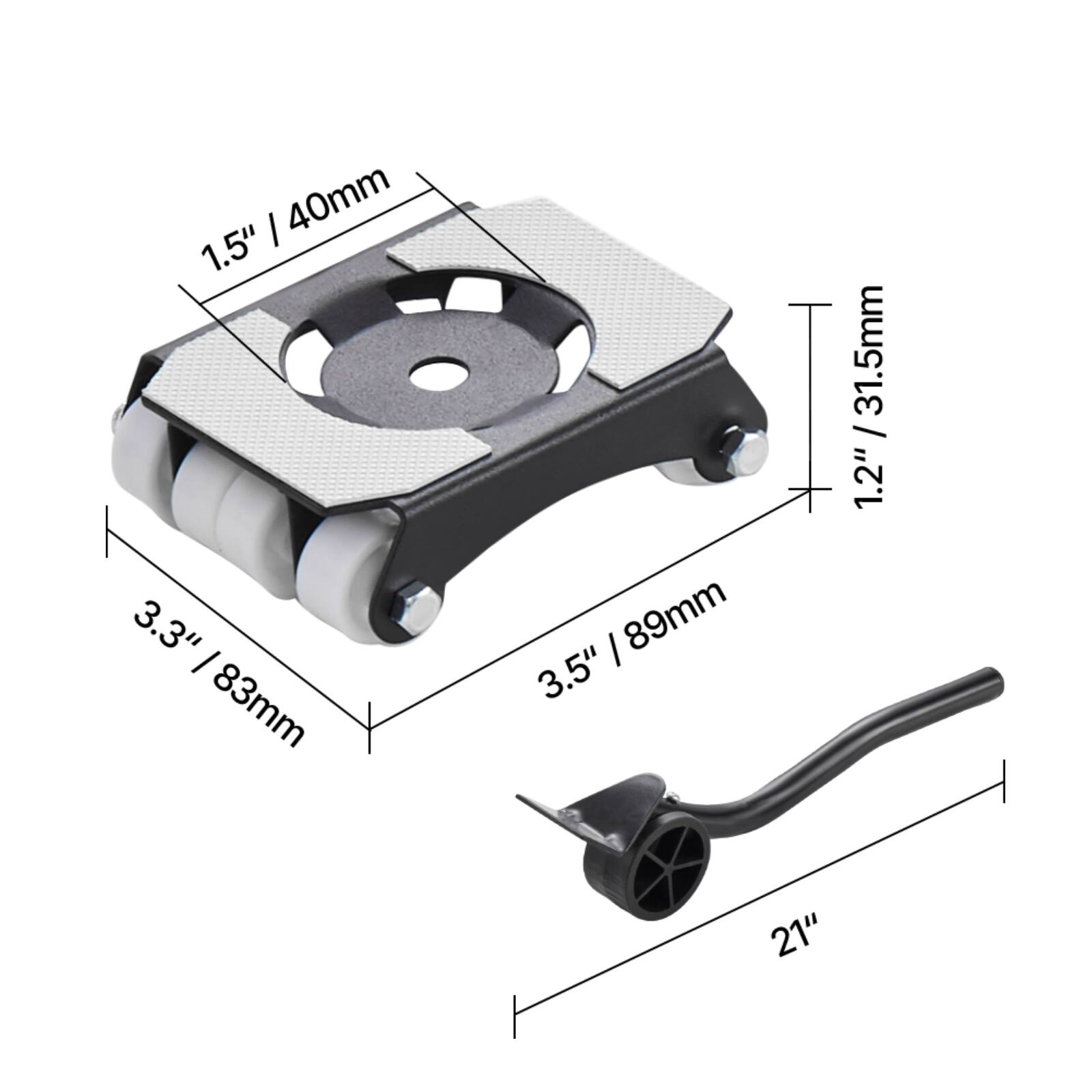 1.5" / 40mm  
3.3" / 83mm  
1.2" / 31.5mm  
3.5" / 89mm  
21"