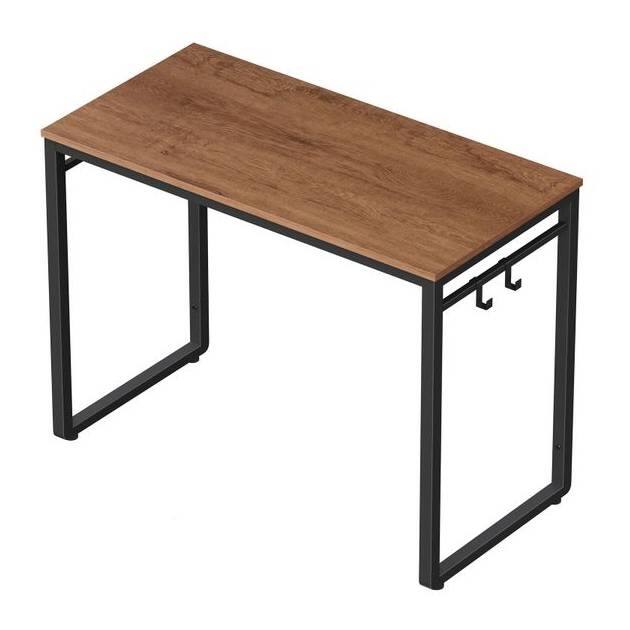 Back. Hivvago - Industrial Black Metal Frame Computer Desk with Wood Top - Black , Brown.