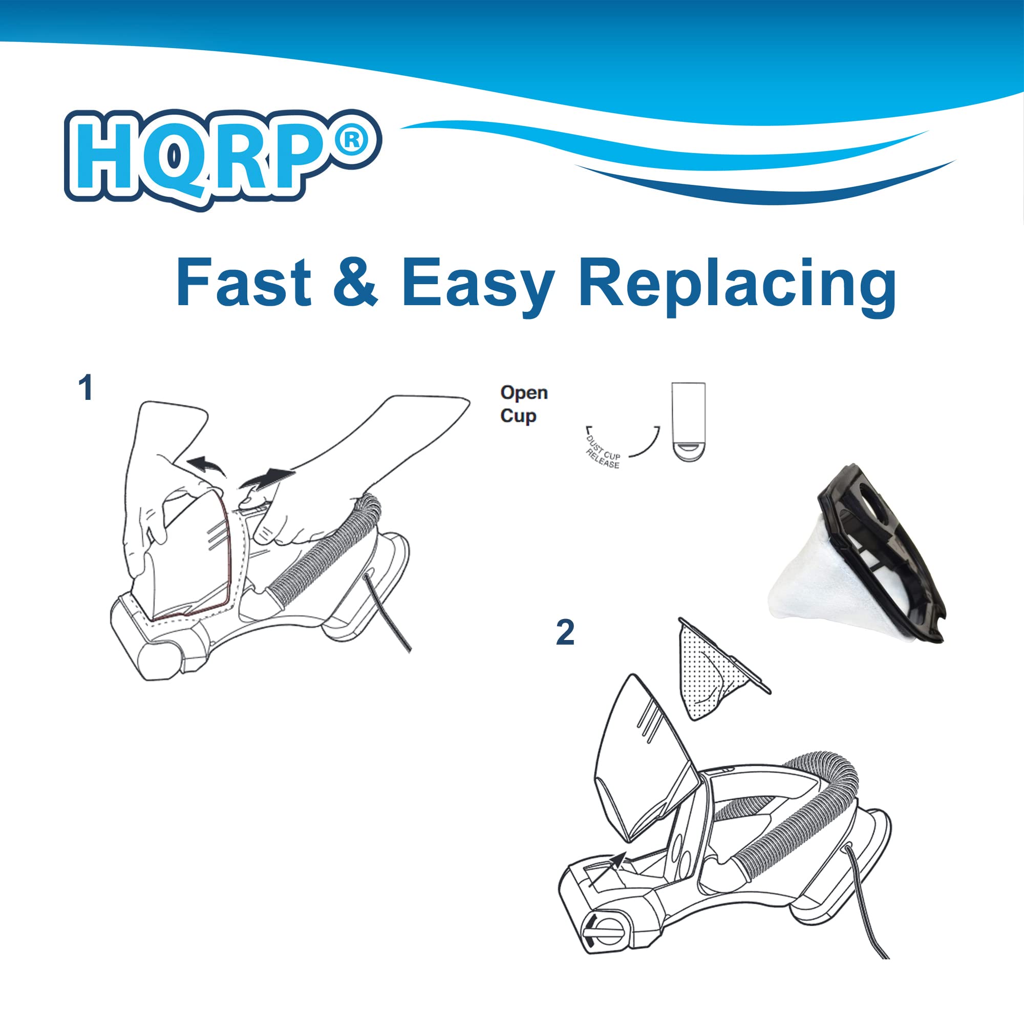 HQRP®  
Fast & Easy Replacing  

1. Open Cup  
2.