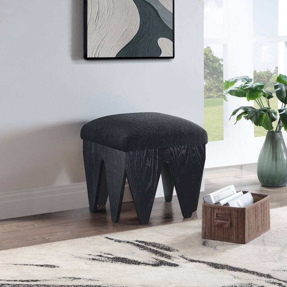 Alt View 1. Meridian Furniture - Altair Black Velour Fur Fabric Bench - Black.