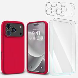 Bundle - Entronix - for iPhone 17 Pro max - Silicone Case, 2 Screen Protectors & 2 Camera Lens Protectors - Red