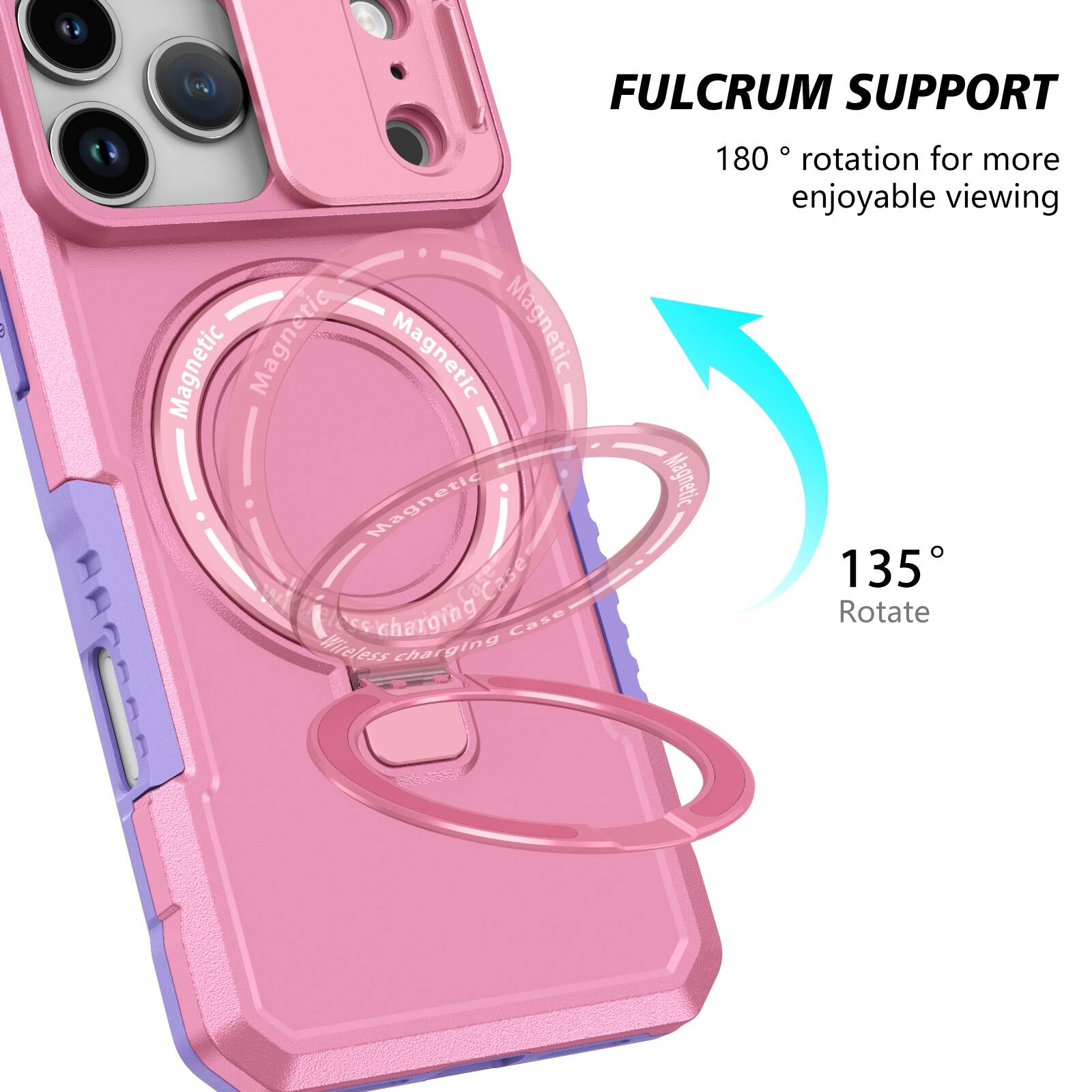 FULCRUM SUPPORT  
Magnetic Case  
Wireless charging  
180° rotation for more enjoyable viewing  
135° Rotate