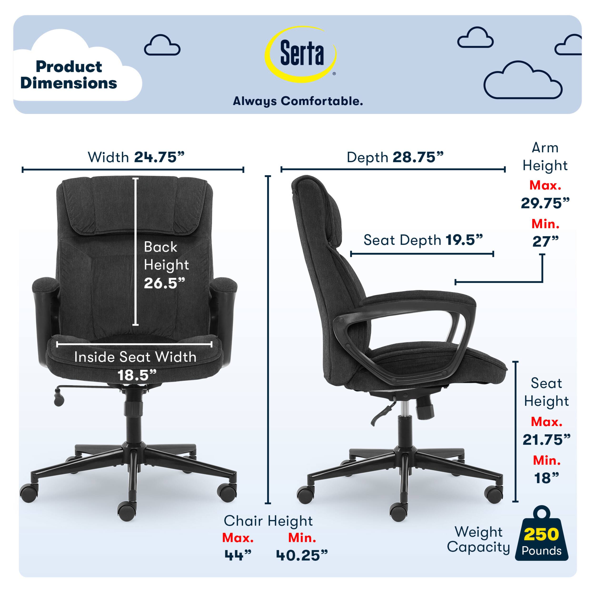 Left. Serta - Hannah Upholstered Executive Office Chair with Headrest Pillow - Charcoal Gray.