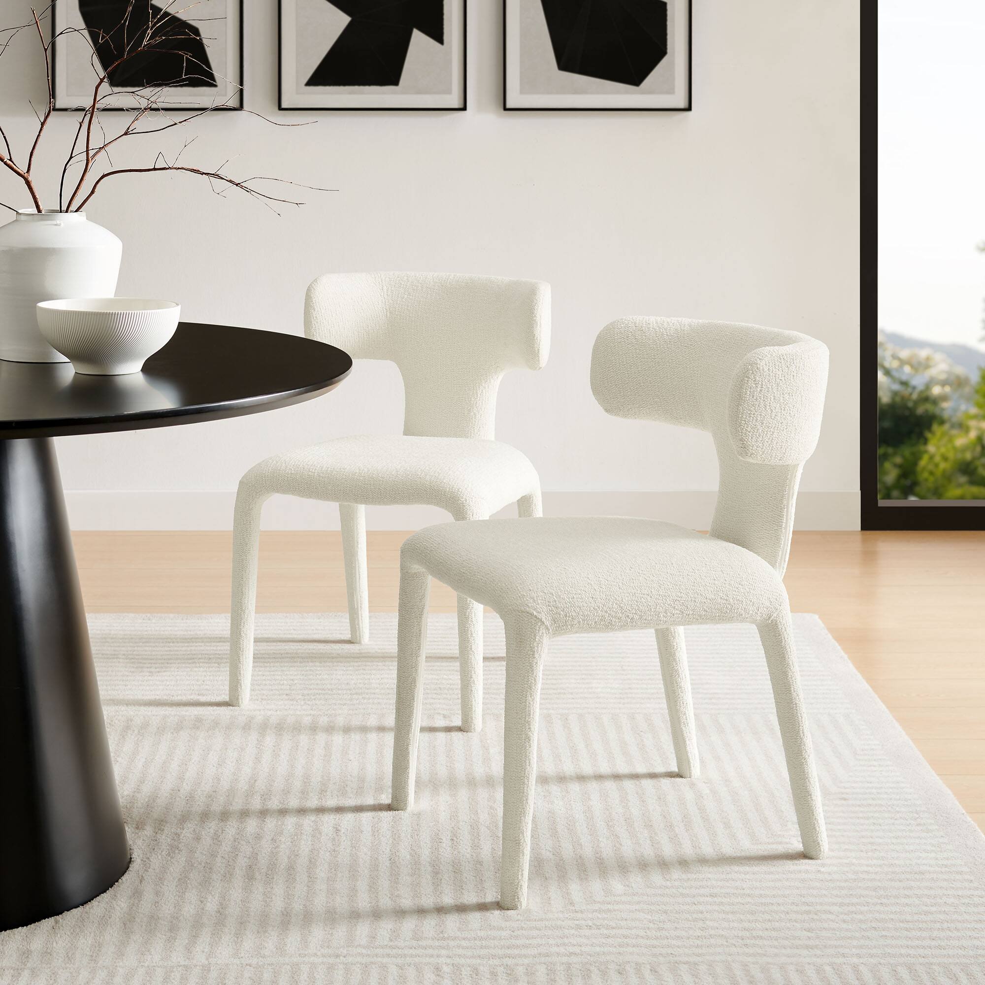 Alt View 6. Modway - Stellan Curved Back Boucle Upholstered Dining Chair Set of 2 by Modway - White.