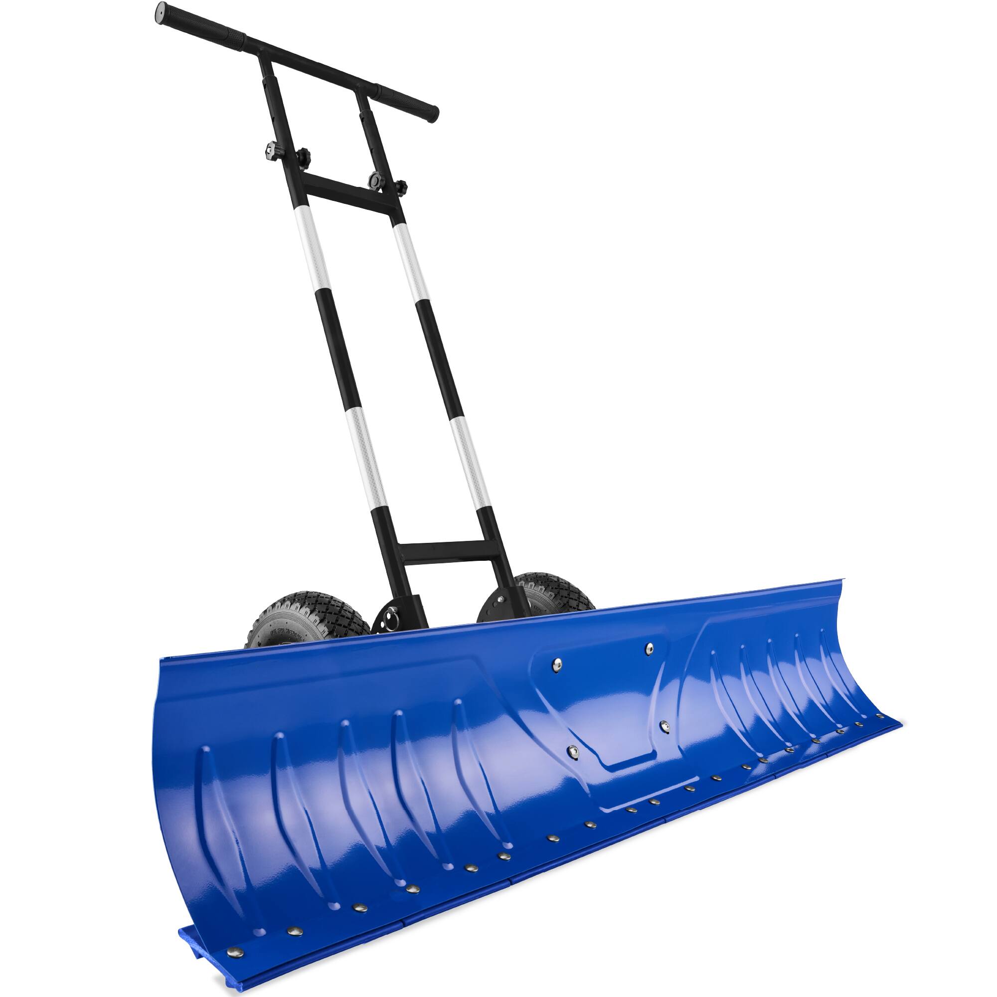 Front. Best Choice Products - Best Choice Products 48in Hand Snow Pusher w/ 2 Wheels, Adjustable Handle, Blade Angle, Reflective Tape - Blue - Blue.