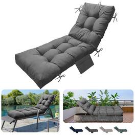 Chateau Abodes - Outdoor Chaise Lounge Cushion, Memory Foam & Tufted, Rain-Proof & Fade Resistant with Ties for Patio Furniture - Dark Gray