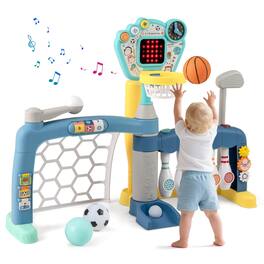 Ecooso - 5-in-1 Toddler Sports Toy Set with Adjustable Basketball Hoop for Ages 18 Months+ - Multicolor