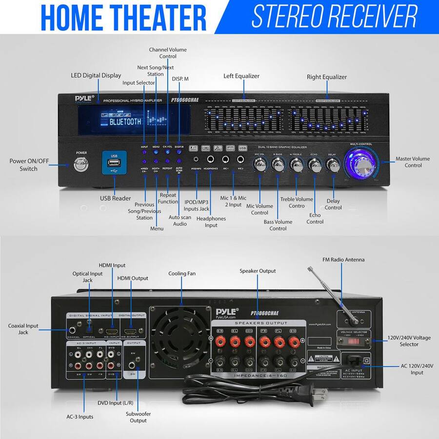 Pyle Wireless BT Home Theater Amplifier Black PT6060CHAE - Best Buy