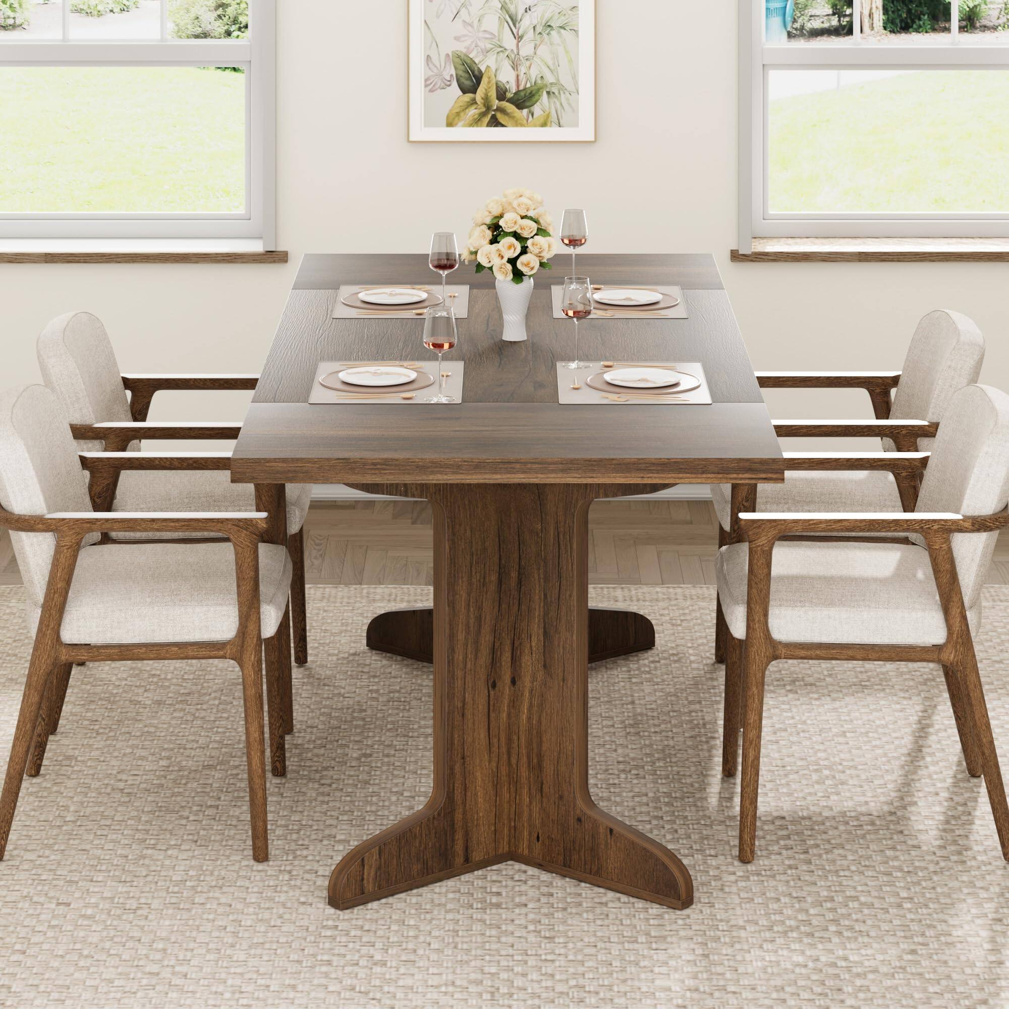 Back. Homhougo - 71" Rectangular Dining Table for 6–8 – Modern Wood-Leg Design, Kitchen or Dining Room - Walnut.