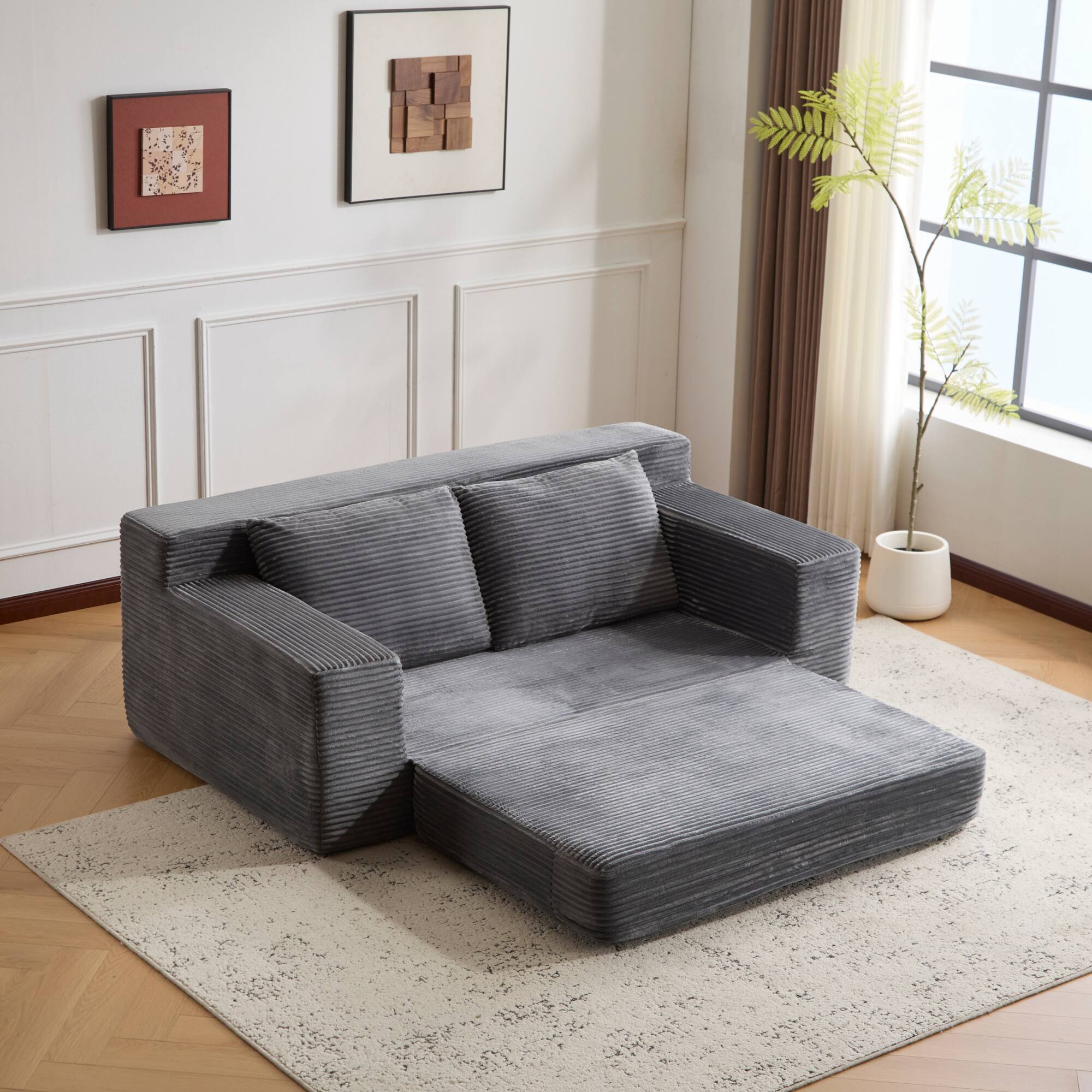 Alt View 8. GOODSILO - Modern Corduroy Loveseat Sofa Bed | Reversible Cushions & Deep Seating for Compact Spaces - Dark Grey.