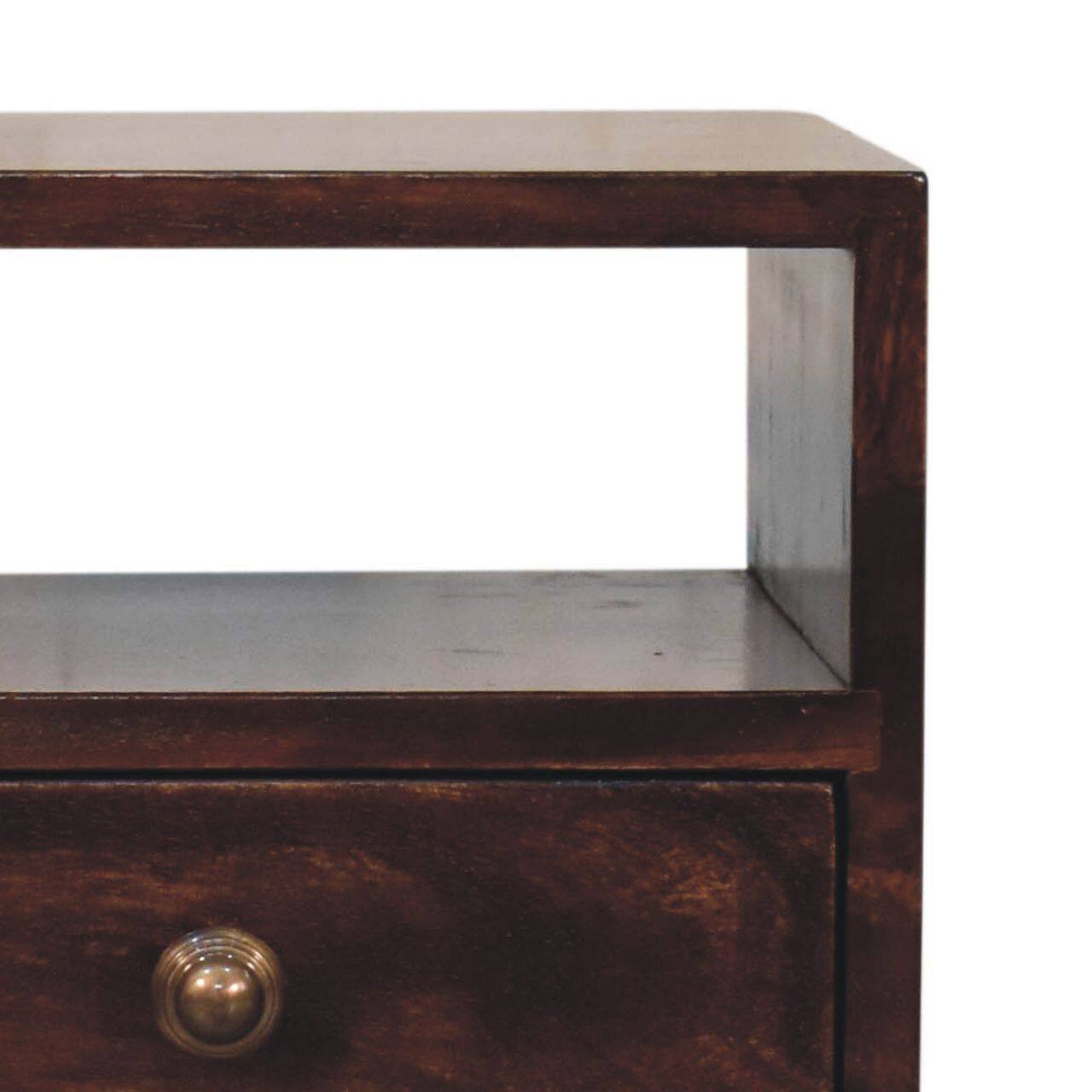 Alt View 1. Artisan Furniture - Artisan Furniture Solid Wood Mini California Walnut Bedside, 1 drawer, 1 Open Slot, Dark Brown - Chestnut.