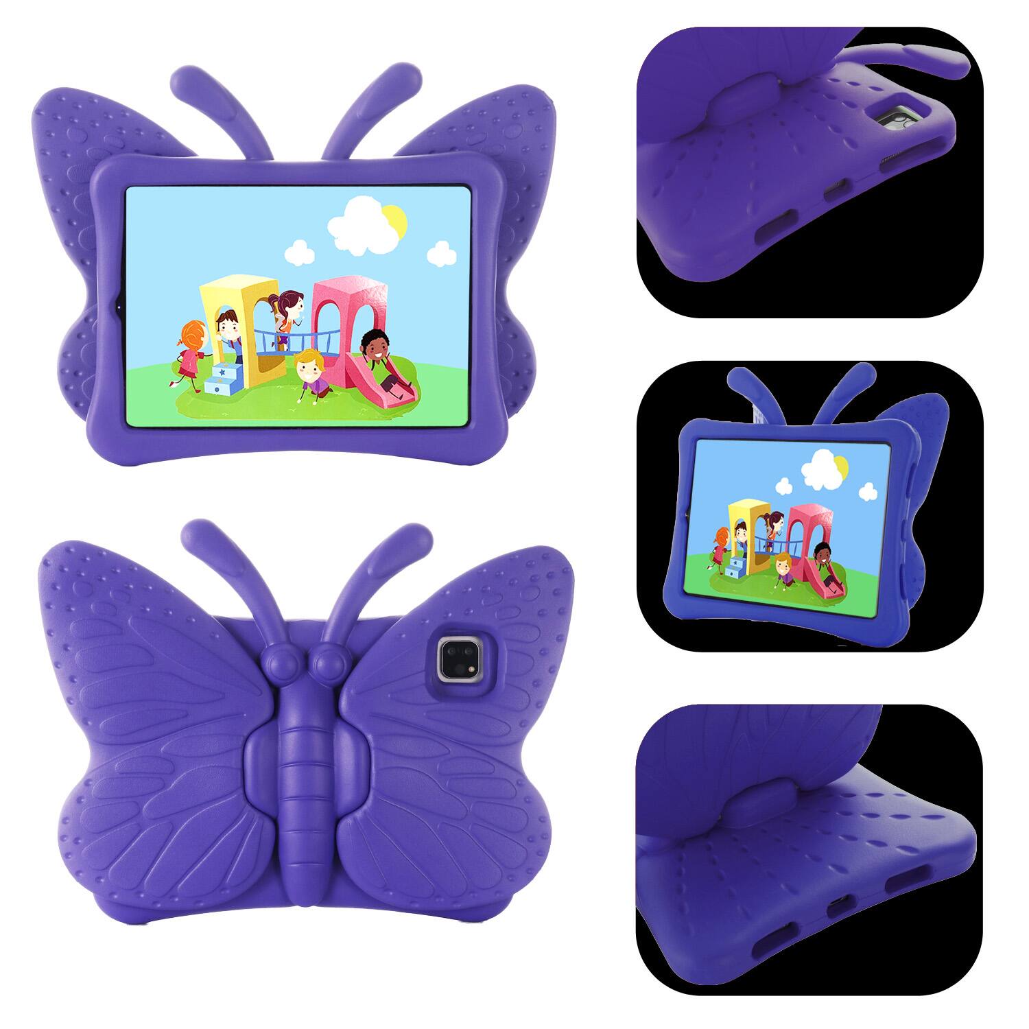 Left. Dteck - For Universal 8-inch Tablet Kid Case Butterfly Kickstand Light EVA Full Body Drop Protective Cover - Purple.