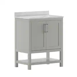 Flash Furniture - Vega 30 Inch Bathroom Vanity with Sink Combo, Storage Cabinet with Soft Close Doors and Open Shelf, Carrara Marble Finis - Gray