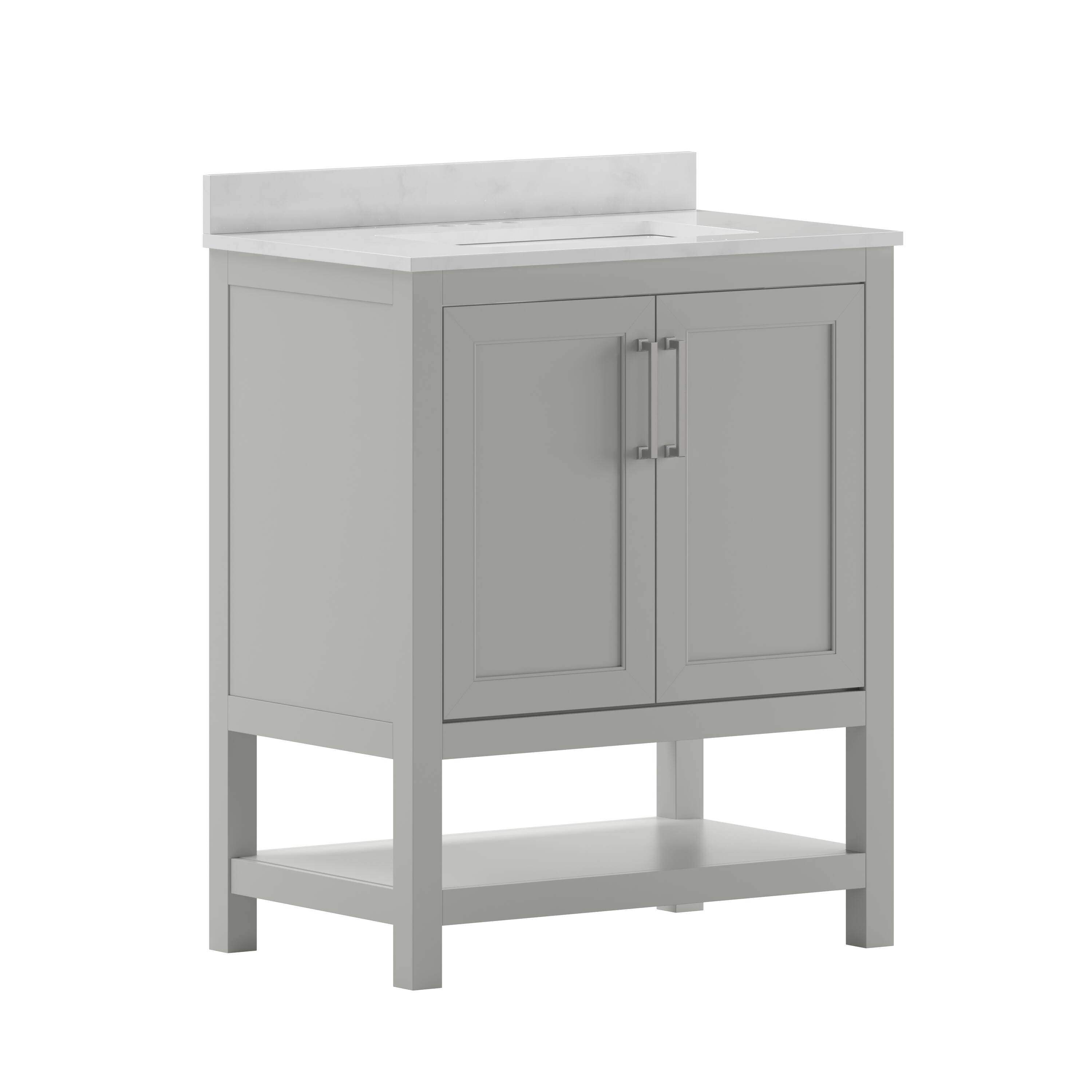 Alt View 1. Emma + Oliver - Vesta Bathroom Vanity, Single Sink Cabinet with 2 Soft Close Doors and Open Shelf, Carrara Marble Finish Countertop - Gray.