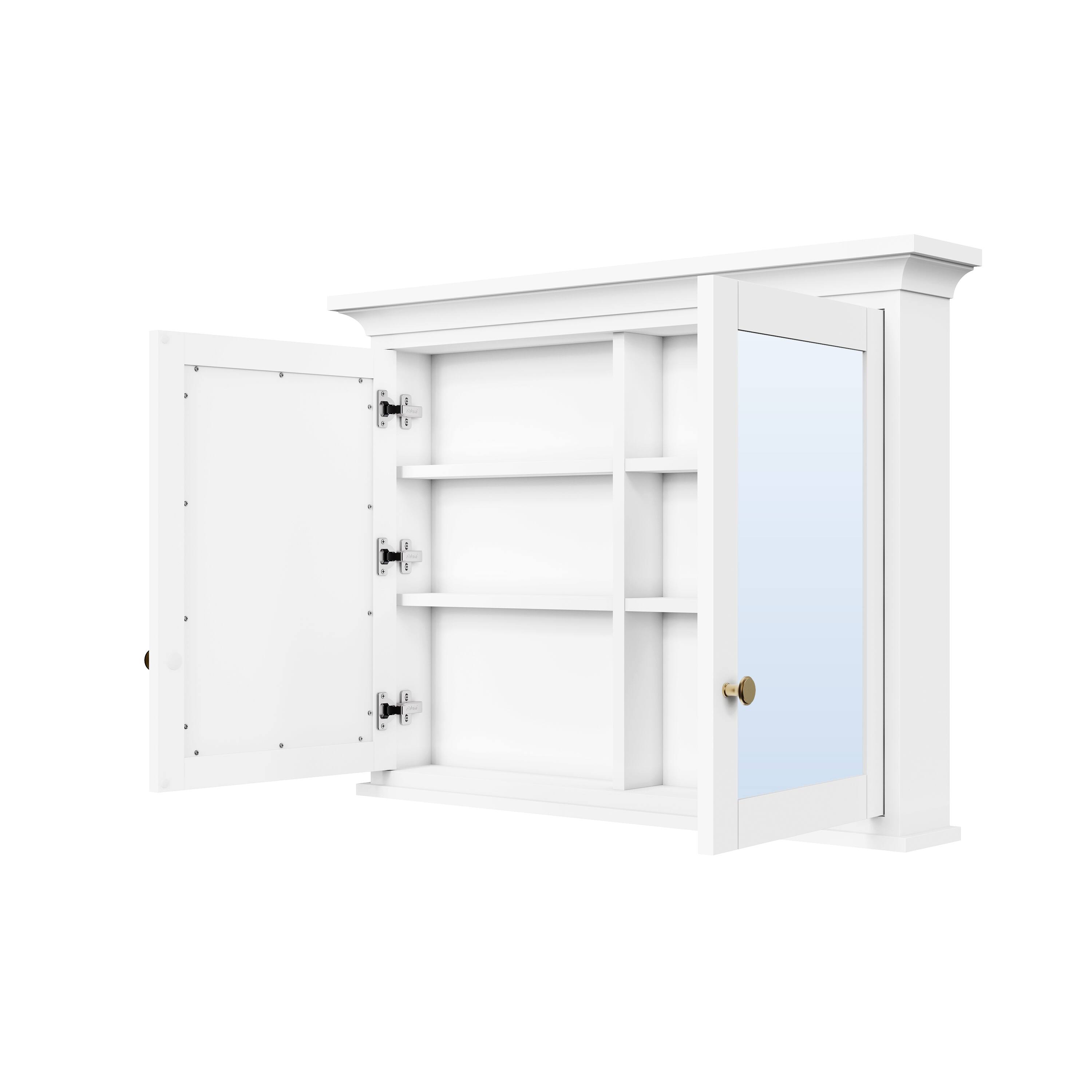Alt View 6. WELLFOR - 40 in. W x 30 in. H Solid Wood Rectangular Surface Mount Medicine Cabinet with Mirror, Soft Close Door - White.