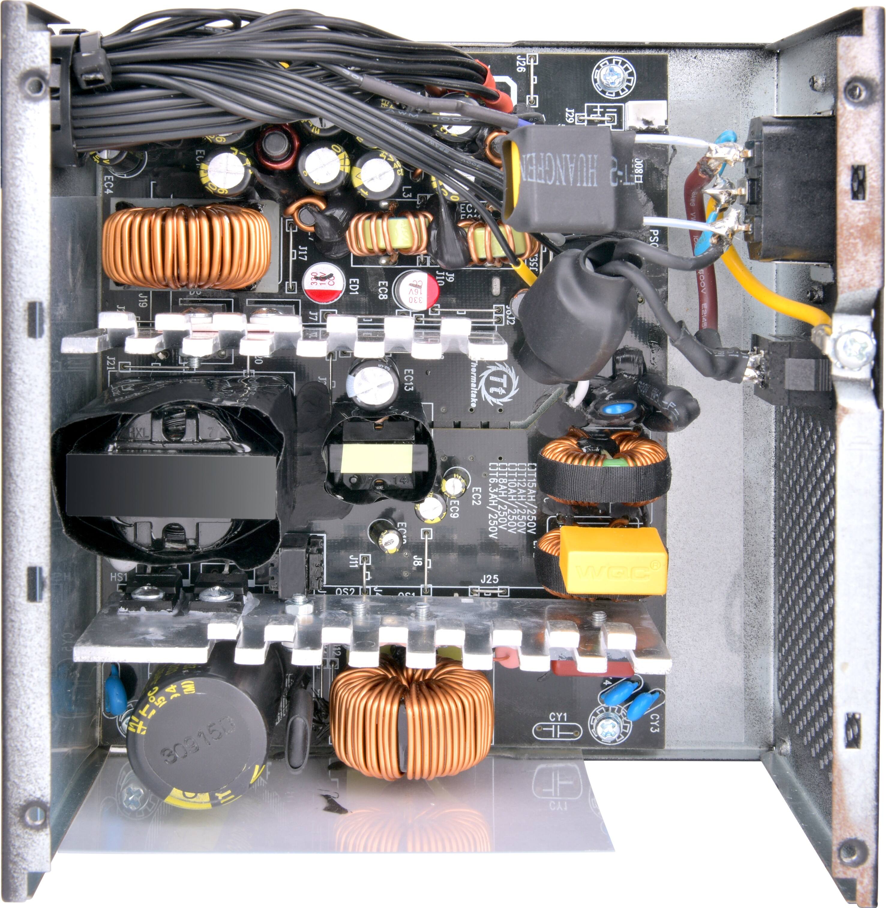 The text on the image reads:

J26 a 129 K . PEA EC4 - HS er EL ELIA So P tr 8 ED1 Ji1 052 EC8 1  13 ANT DEE EC13 E 19 CE HUANGFEN 2 800 EC AN PSQ J5C l 19 G 2012 NA Thermaitake Tt EC2 316.3AH/250V T8AH/250V 110AH/250V OT12AH/ JT15AH/250V EC9 250V J25 WGC - snov PLA E  n 303153 12 CY1 CEO T GID H C CY3