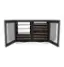 The text on the image reads "U & -- 00 ONU. -. ..A." However, this text does not appear to be related to the image of the open refrigerator with a wine rack. It is likely an unrelated or unintended message.