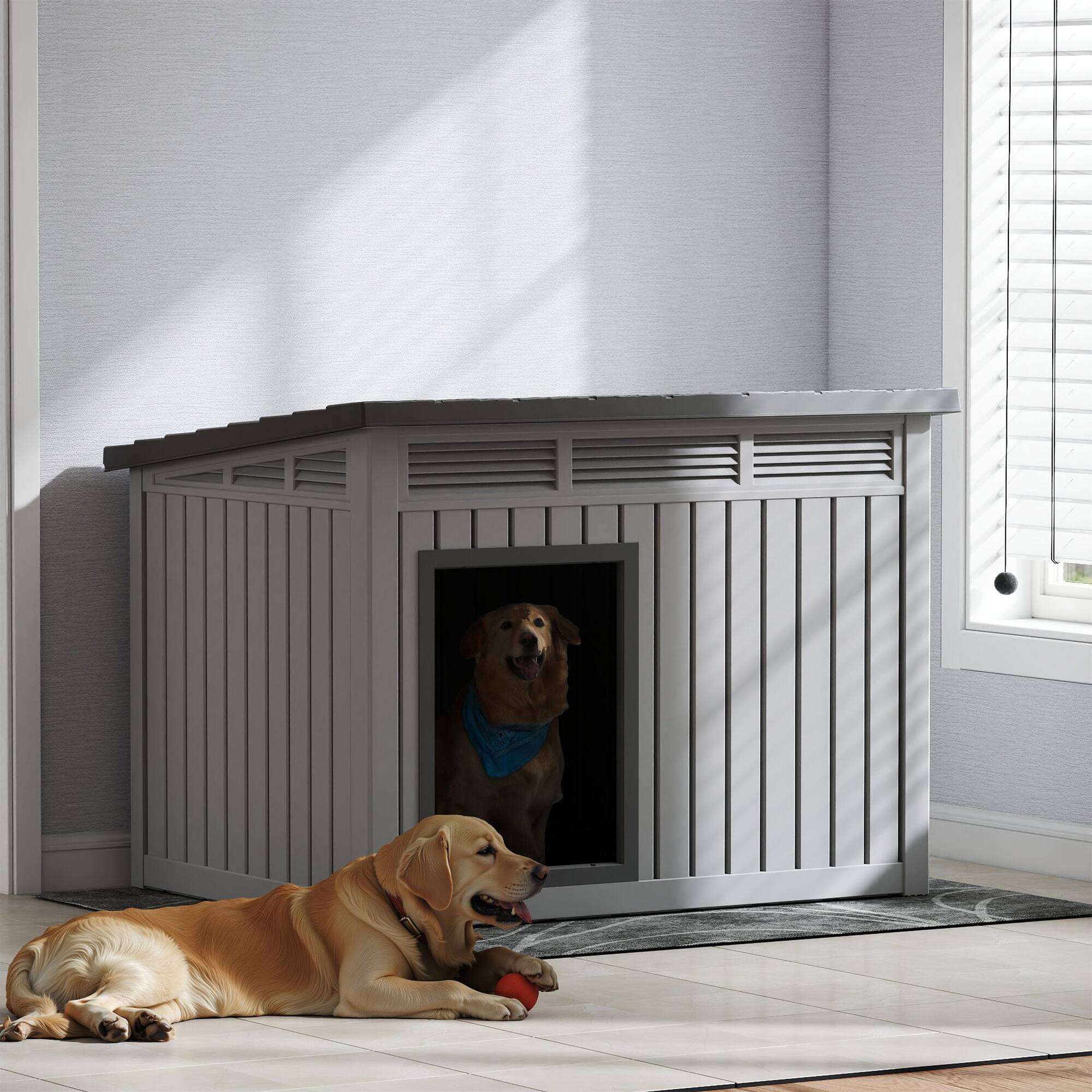 Left. Decksplore - Decksplore Large Dog House Plastic Pet Shelter with Ventilation All-Weather Outdoor.