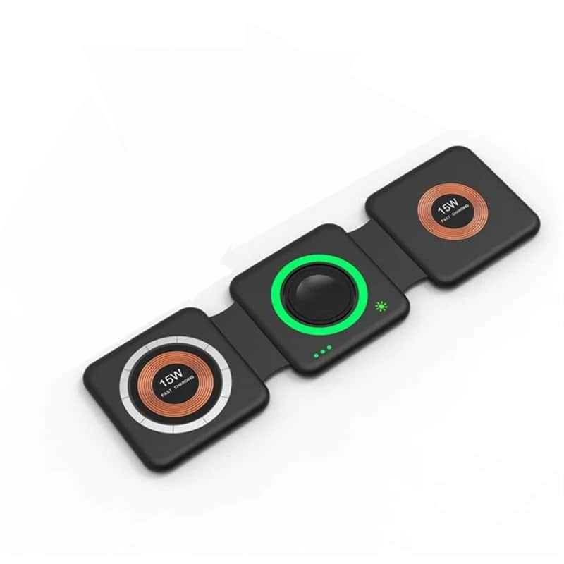RISOKEYS - MagSafe Foldable 15W 3-in-1 Fast Wireless Charger - Portable Power Adapter for iPhone, Apple Watch & AirPods - Black