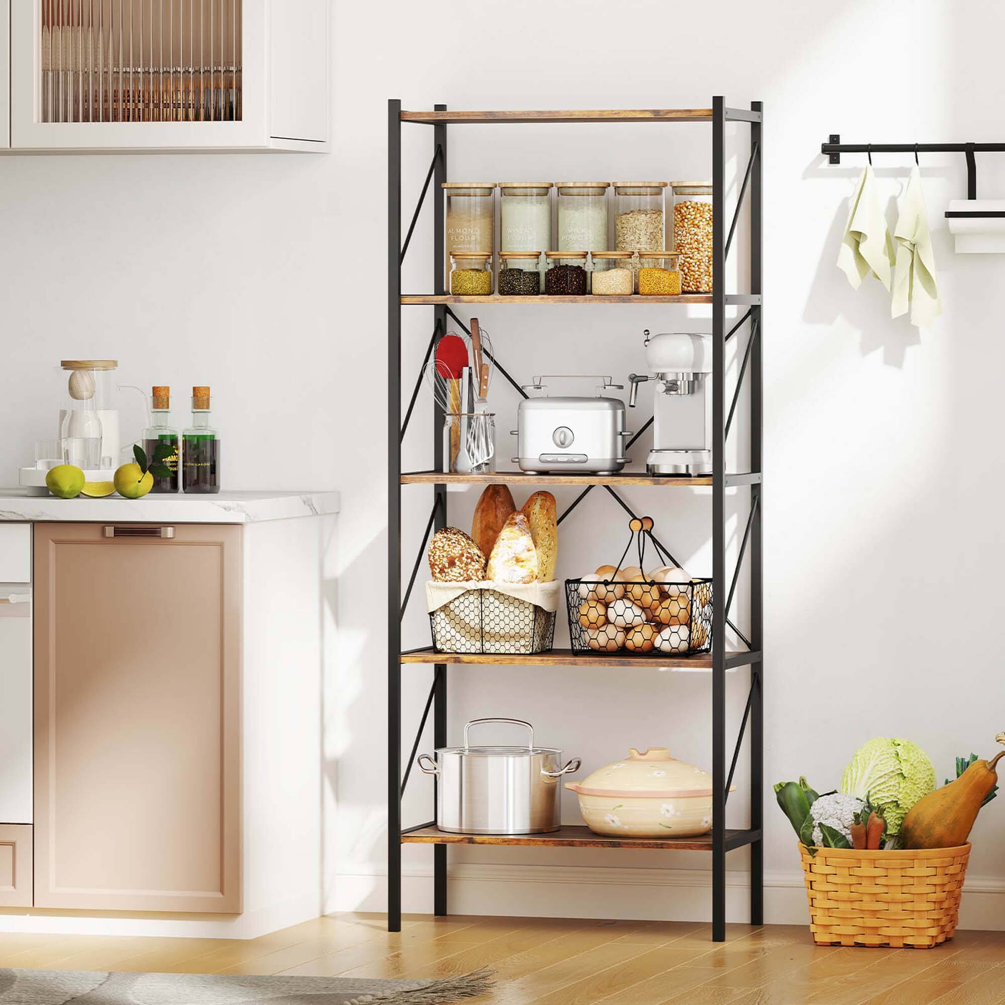 Alt View 3. Costway - Costway 1 PCS 5-Tier Bookshelf, Industrial Tall Bookcase with Open Storage Shelves & Metal Frame Brown - Rustic Brown & Black.