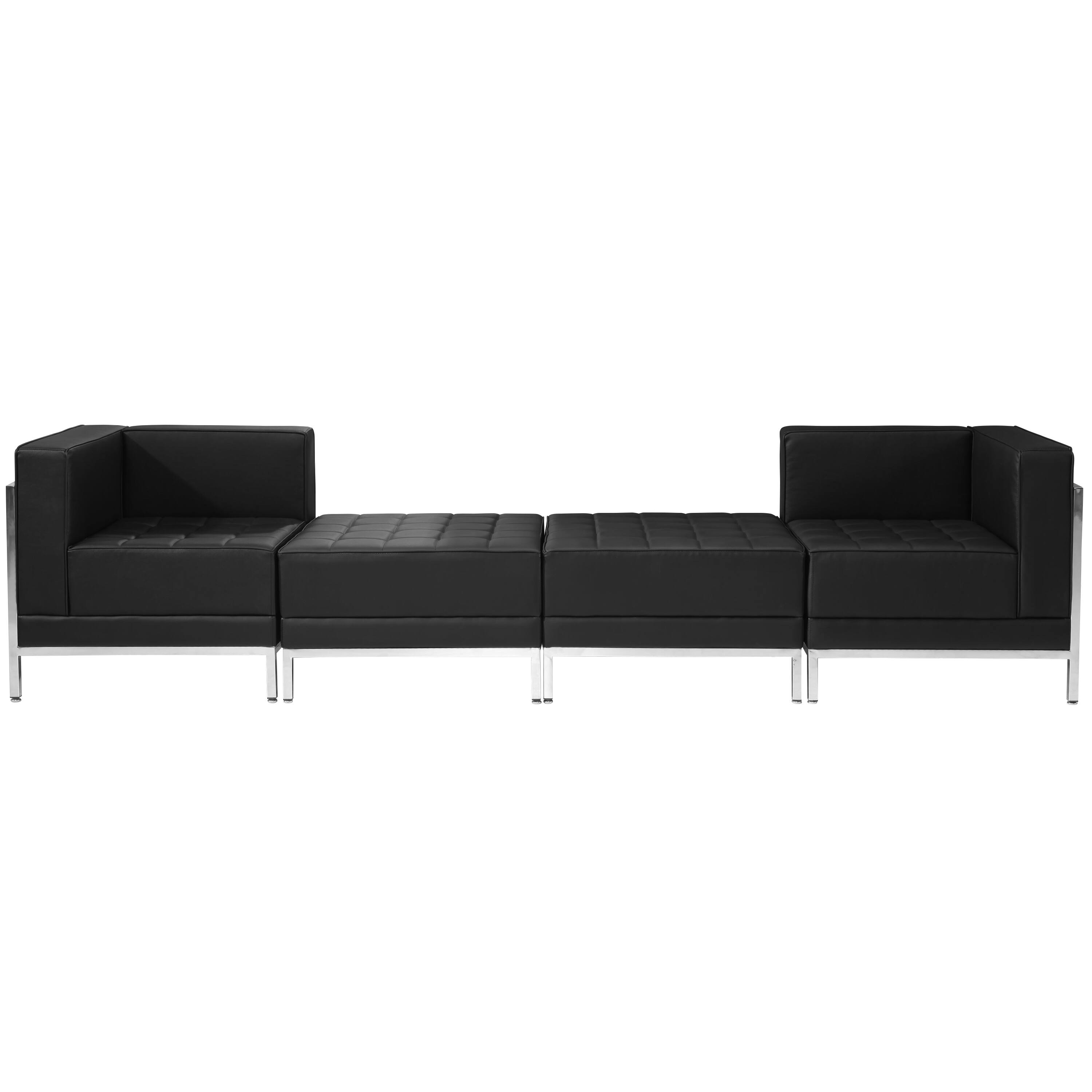 Alt View 2. Emma + Oliver - Home Office Faux Leather 4 Piece Chair & Ottoman Set with Ganging Clips - Black.