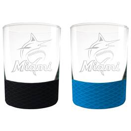 Great American Products - Miami Marlins 14oz. Commissioner Rocks Glass Two-Piece Set - Multicolor