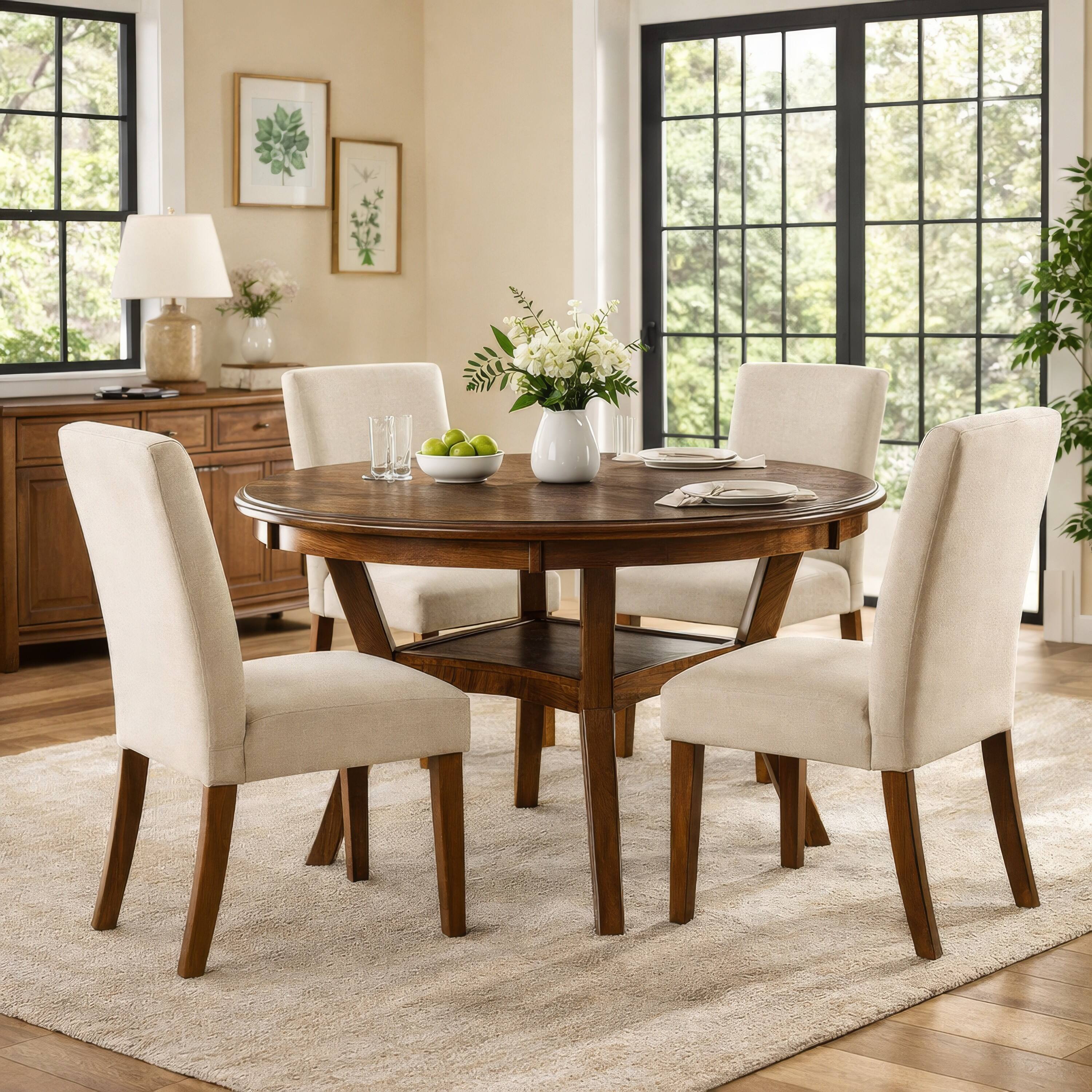 Alt View 5. Manhattan Lane - Round Top Wooden Dining Table with Boomerang Legs - Brown.