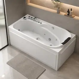 Loheer - 67 Inch Acrylic Whirlpool Bathtub with 8 Jets Right Drain Alcove Tub - White