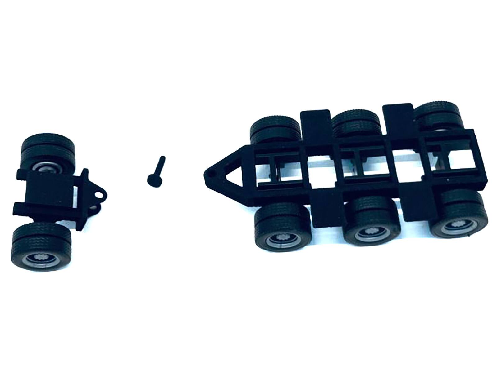 Angle. Promotex - Lowboy Tri-Axle Booster with Integrated Rear Axle (2 Sets) 1/87 (HO) Plastic Model by Promotex - Black.
