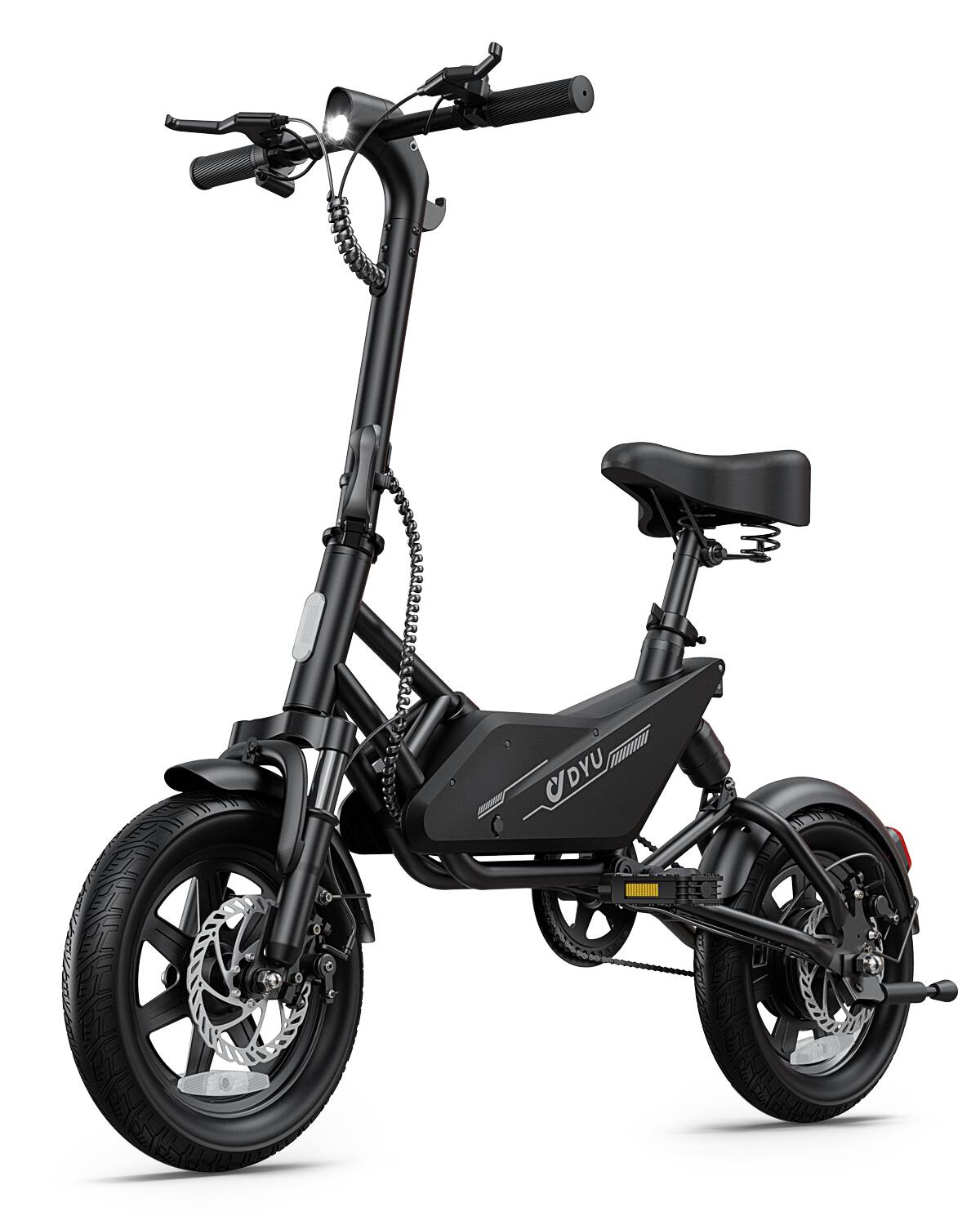 Angle. DYU - 14" Folding Electric Bike with 36V 280.8WH Battery,15.5MPH - Black.