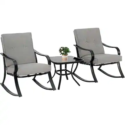 Front. Hivvago - Outdoor 3-Piece Patio Furniture Table Rocking Chairs Set with Grey Cushions - Gray.