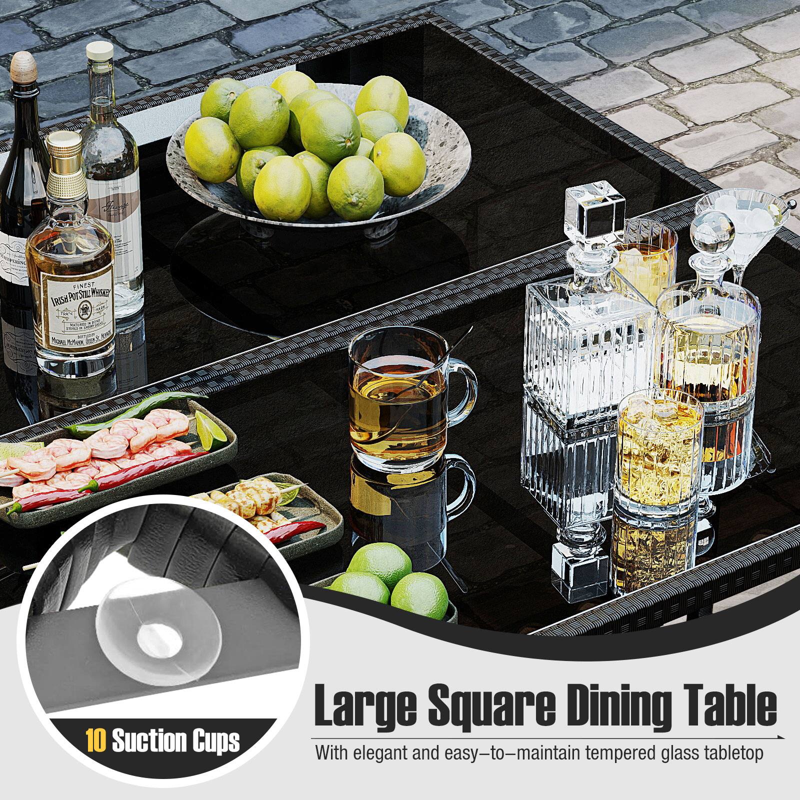 FINEST TIN Poro: F0 LeISA POrStu PSTE ENT ToURg C JA 10 Suction Cups Large Square Dining Table With elegant and easy-to-maintain tempered glass tabletop