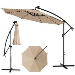 Mondawe - 10 Feet Patio Offset Umbrella with 112 Solar-Powered LED Lights - Beige