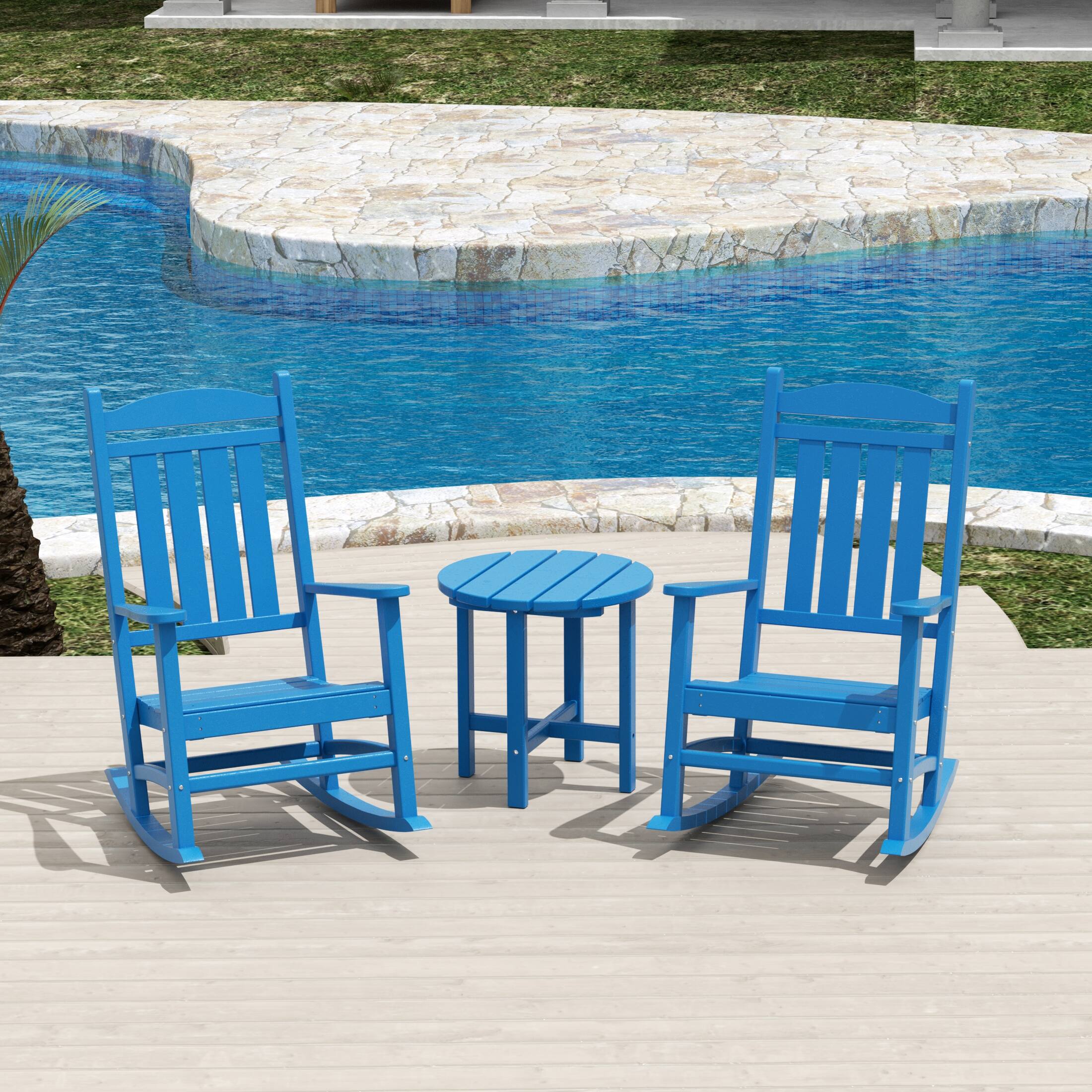 Angle. WestinTrends - WestinTrends Malibu 3-Piece set Outdoor / Patio rocking chairs with a side table ( 2 seater ) - Pacific Blue.