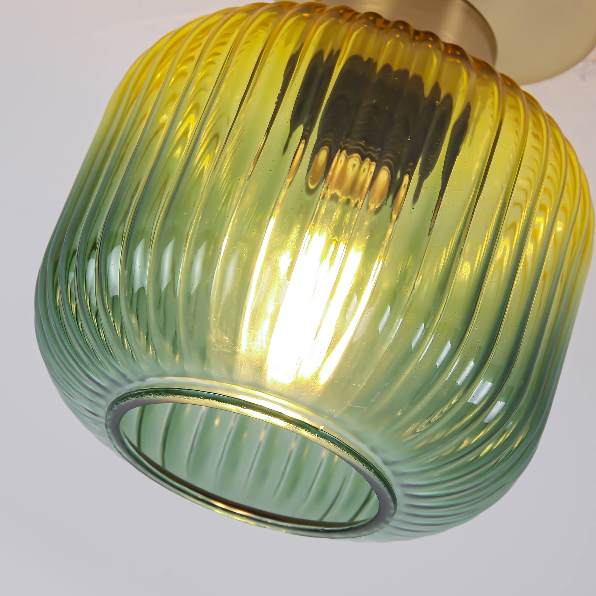 Alt View 1. Parrot Uncle - 6" Wide Vintage Gold Semi Flush Mount Ceiling Light with Green Glass - Gold.