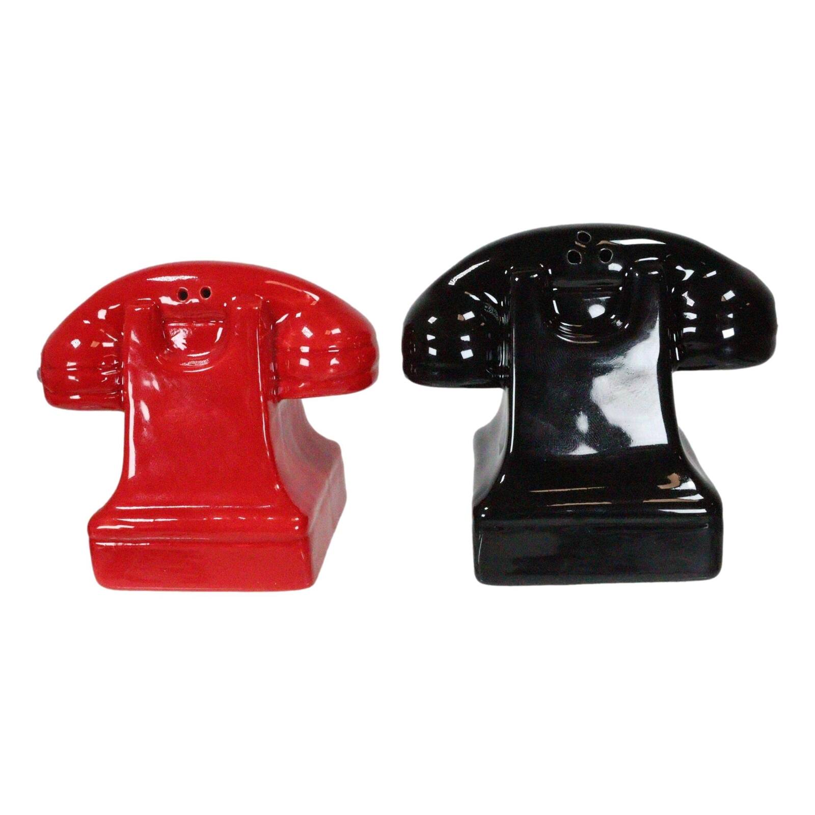 Left. Pacific Trading - Red and Black Retro Phones Old Fashioned Attractives Magnetic Ceramic Salt and Pepper Shaker Set - Multicolor.