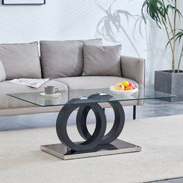 Loheer - Loheer- Modern Glass Top Coffee Table MDF Base Contemporary Living Room Center Table 3.9x2.1x1.5 Ft - Black
