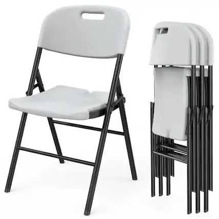 Front. Winado - 4 PCS Commercial Contoured In/Outdoor Portable Plastic Folding Chairs Steel Frame - White.