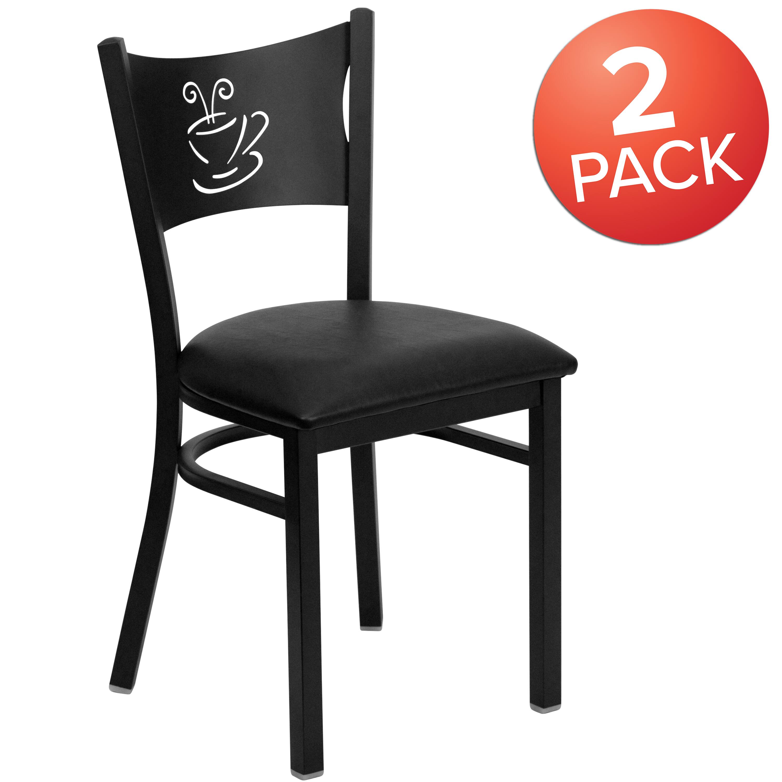 Alt View 1. Emma + Oliver - 2 Pack Coffee Back Metal Restaurant Chair - Black Vinyl Seat/Black Metal Frame.