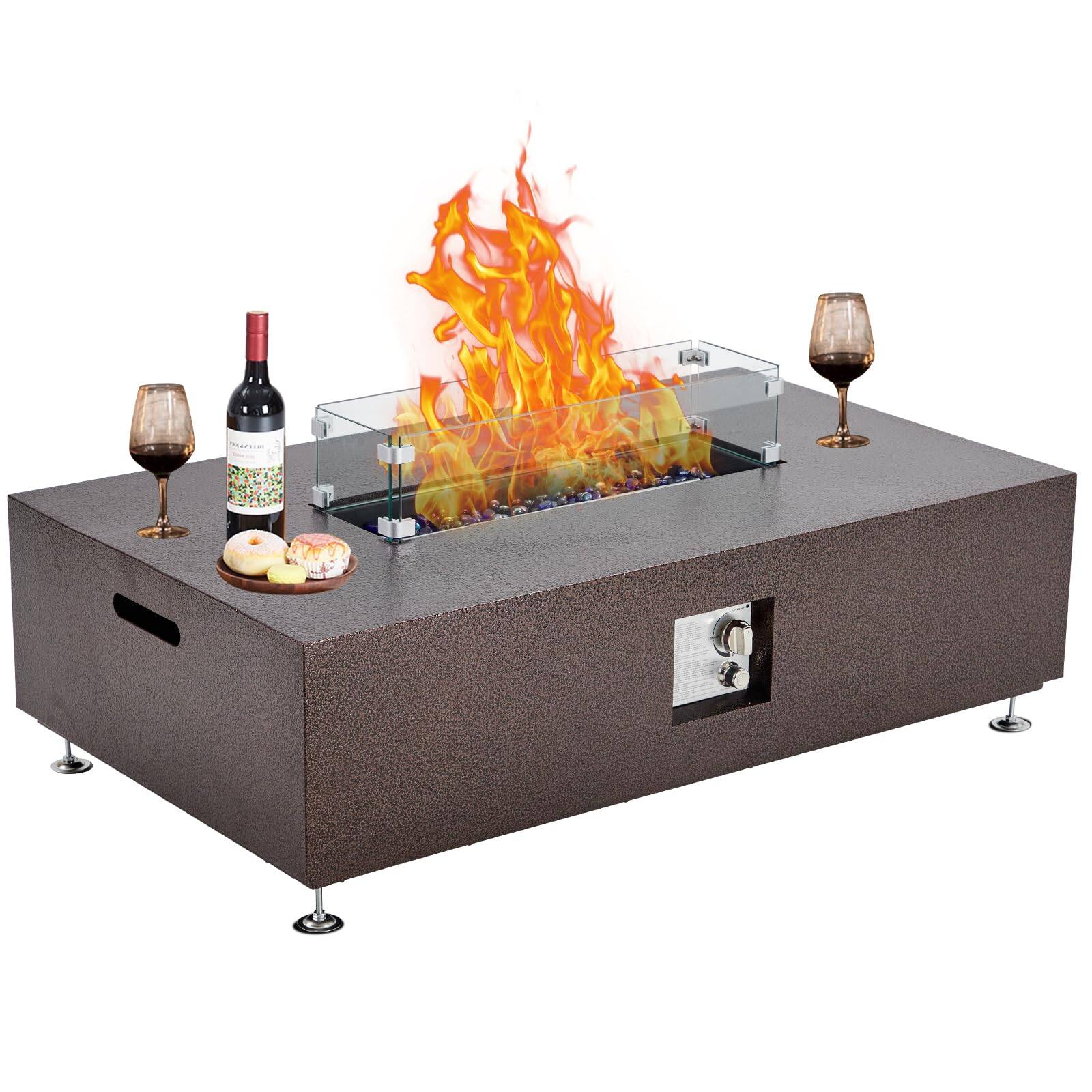 Front. GARVEE - 48" Propane Fire Pit Table 50,000 BTU, Dual-Use Rectangular Outdoor Heater w/Wind Guard & Waterproof Cover, Convertible.
