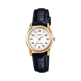 Casio - Women’s Classic Analog Watch with Gold Case and Leather Strap - LTP-V001GL-7B - Black