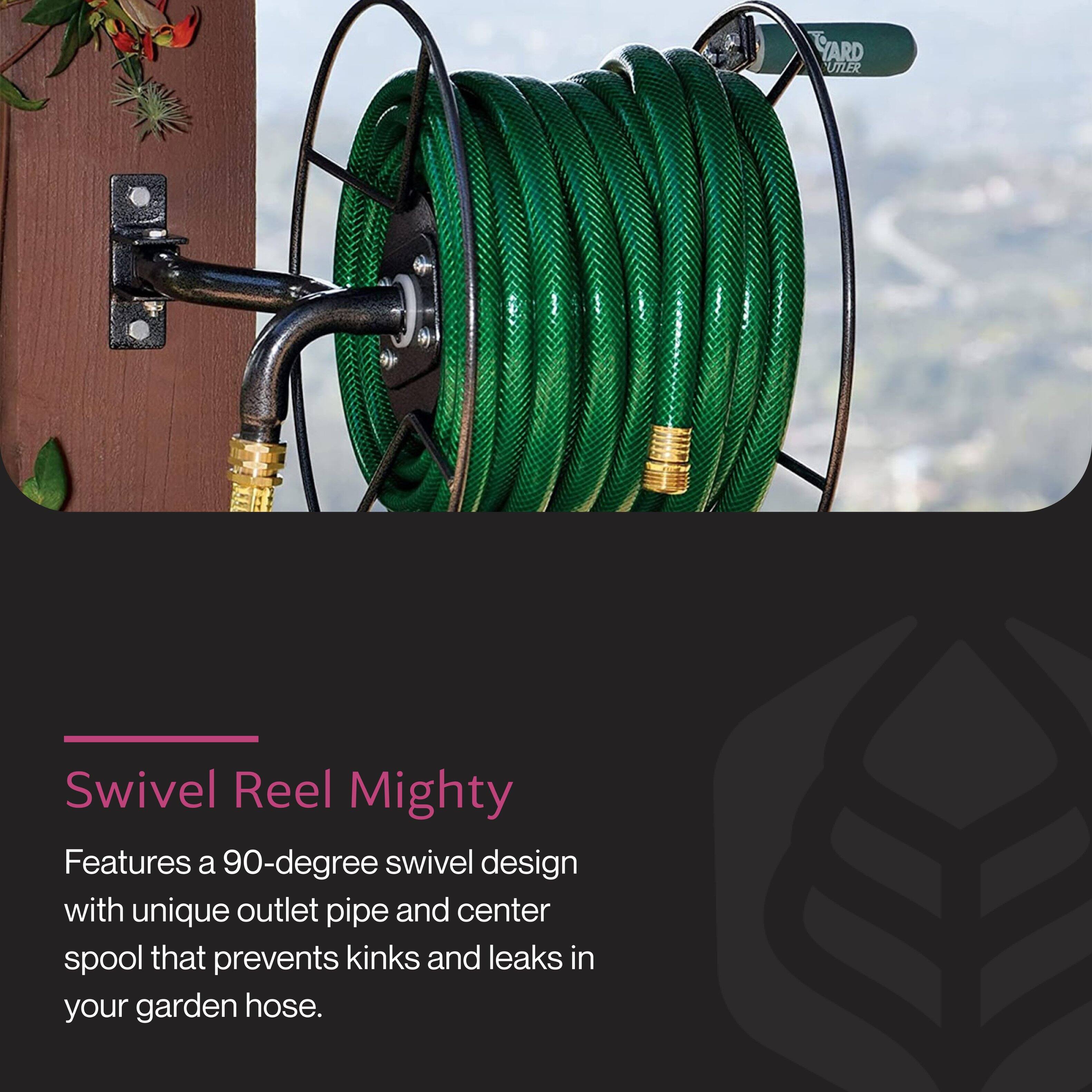 YARD UTILER Swivel Reel Mighty

Features a 90-degree swivel design with unique outlet pipe and center spool that prevents kinks and leaks in your garden hose.