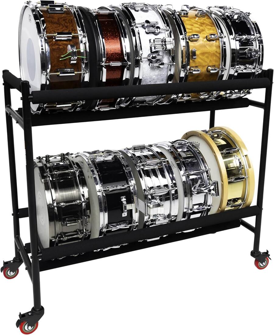 Aluminium Rack Lock Gator Two Tier Snare Drum Storage Rack with Locking Casters and Foam ...