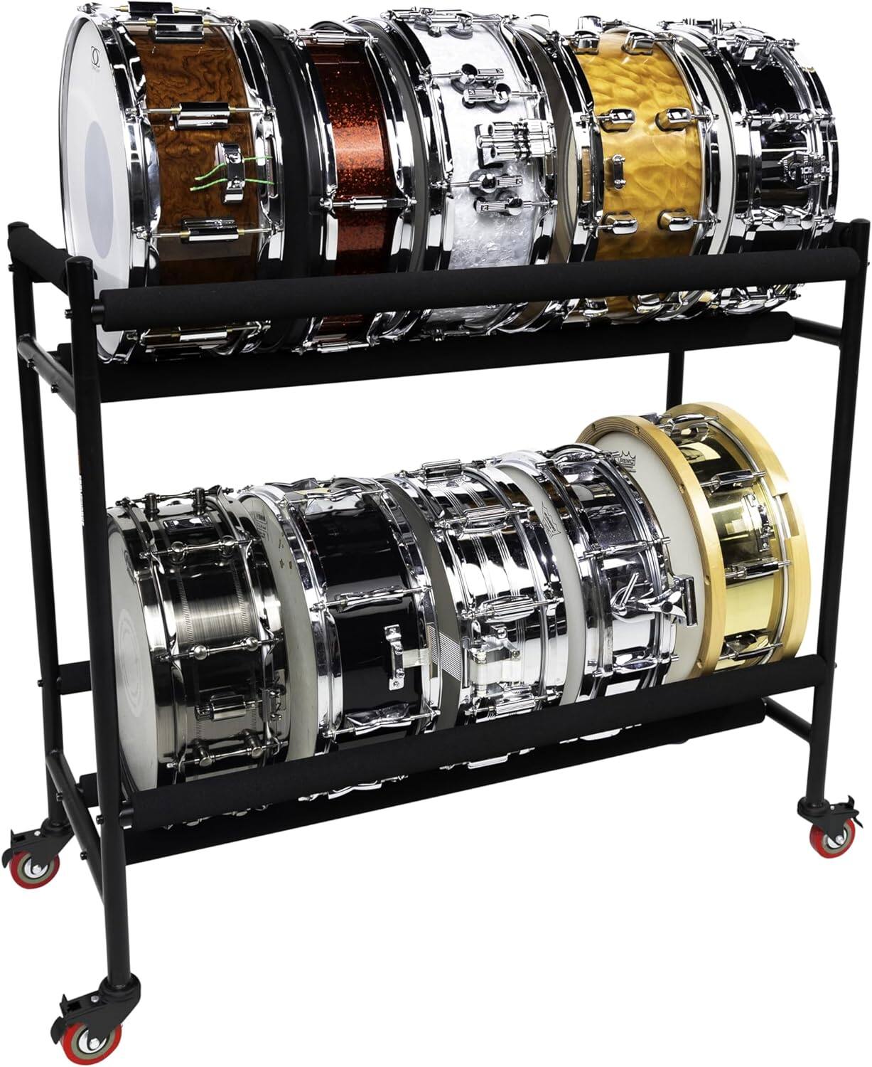Gator Two Tier Snare Drum Storage Rack with Locking Casters and Foam ...