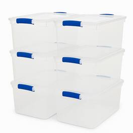 Homz - 66 Quart Heavy Duty Modular Stackable Storage Containers, 6 Pack - Clear