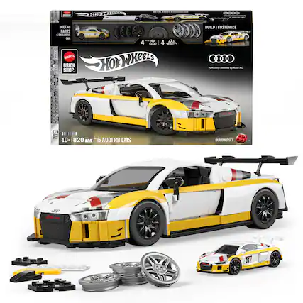 Hot Wheels
Metal Parts & Exclusive Car
Build & Customize
Officially licensed by Audi AG
Matel Brick Shop
10+ 820 pcs '15 Audi R8 LMS
Building Set