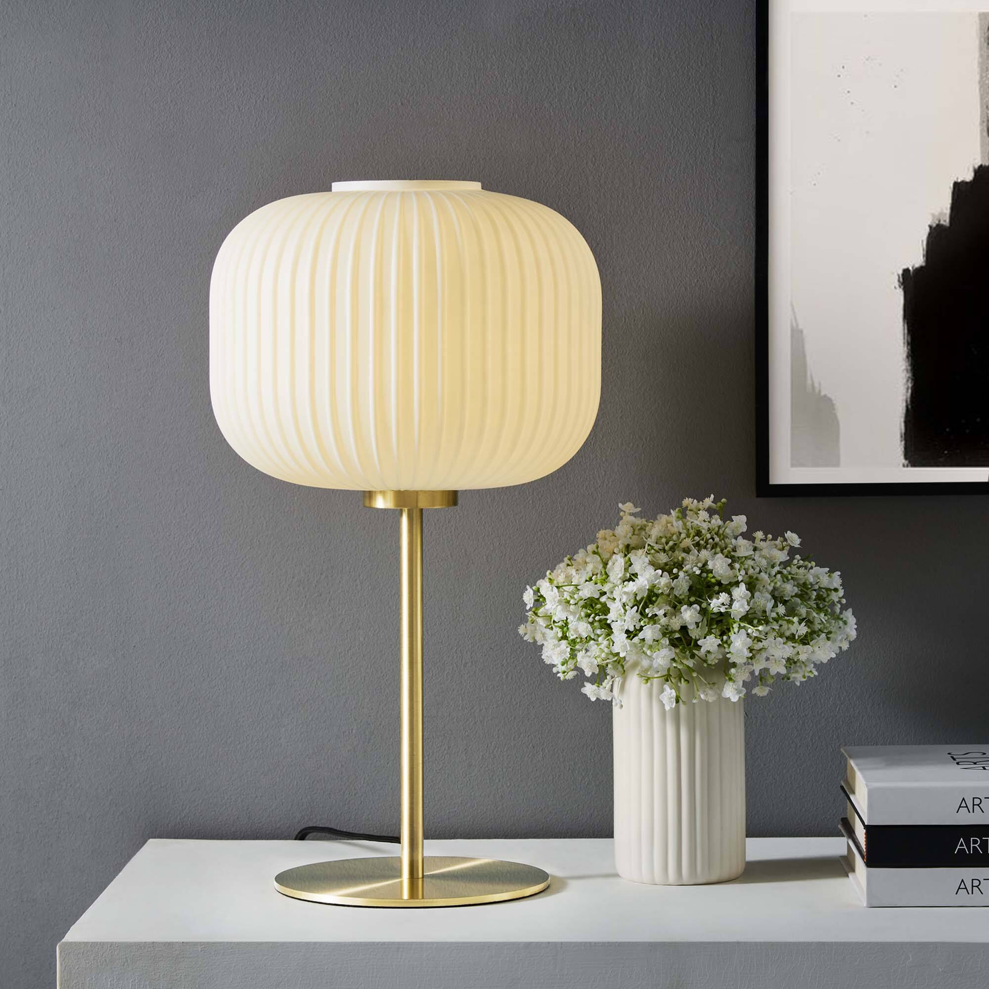 Alt View 1. Modway - Reprise Glass Sphere Glass and Metal Table Lamp by Modway - White Satin Brass.